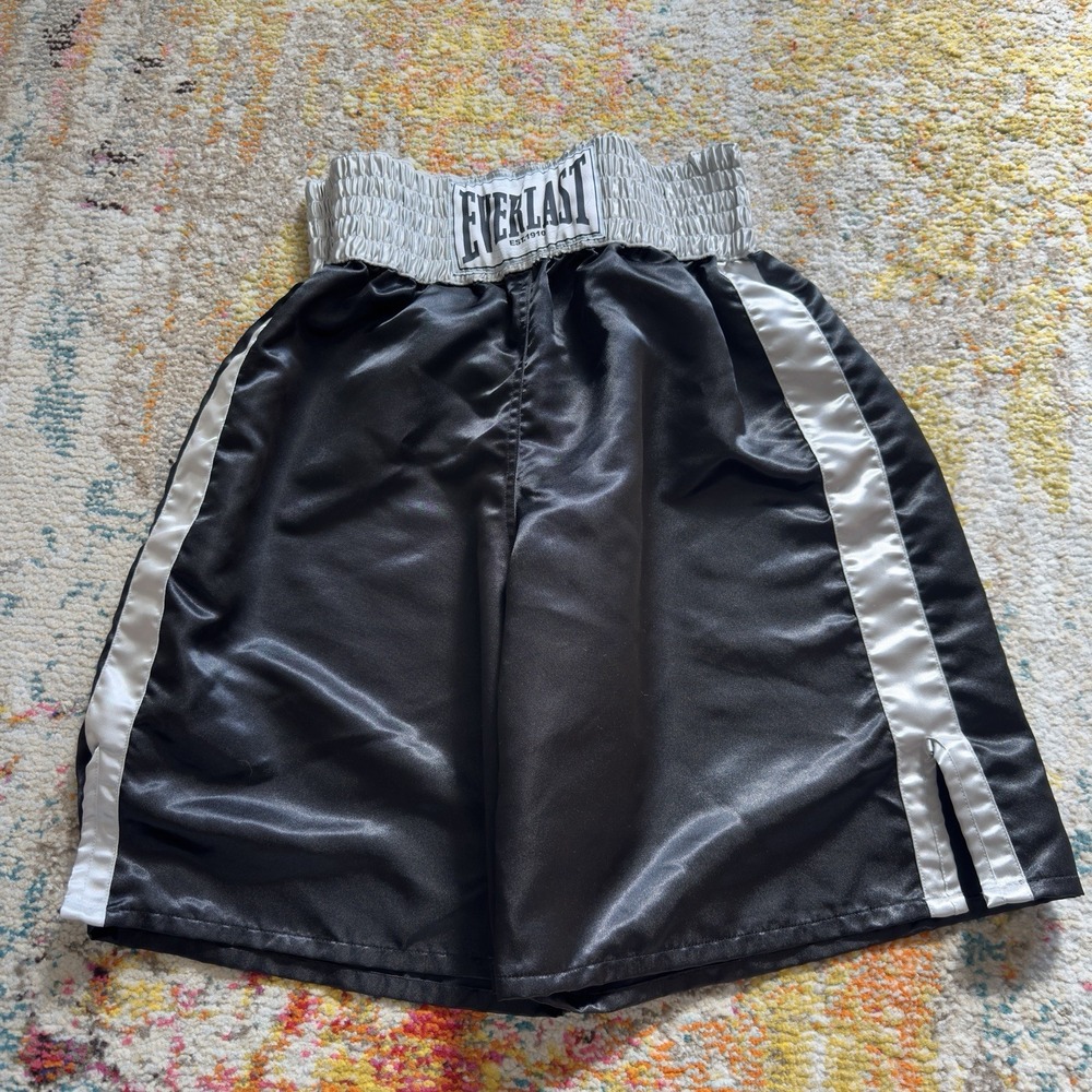 Everlast‎ Satin Boxing Trunks Shorts XL  Black White Trim